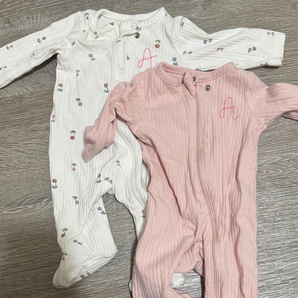 Carter's Pink and White Footies with “A”Embroidery